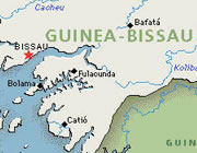 Karte von Guinea Bissau mit dem Ort, an dem die Brücke mit unseren GFK-Gitterosten und Sicherheitsgeländern errichtet wurde